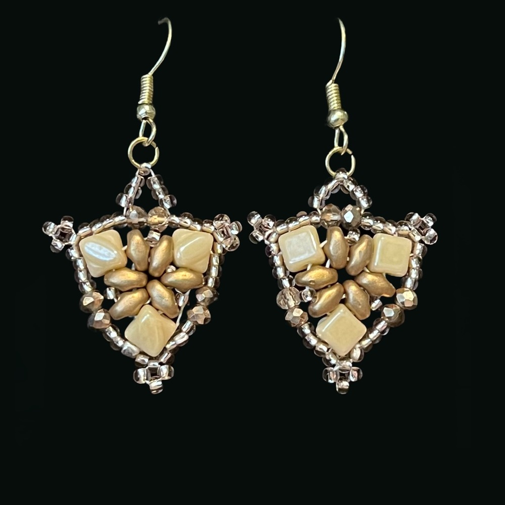 Triangle Shaped Beaded Earrings Neutrals Handcrafted Handmade